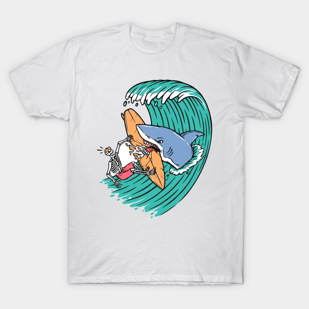 The shark attacks surfers T-Shirt by Dawaly